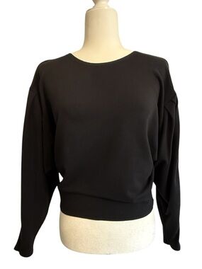 Taylor Jay Oakland Maya Top Black Boatneck Pullover Puff Dolman Knit Shirt Small